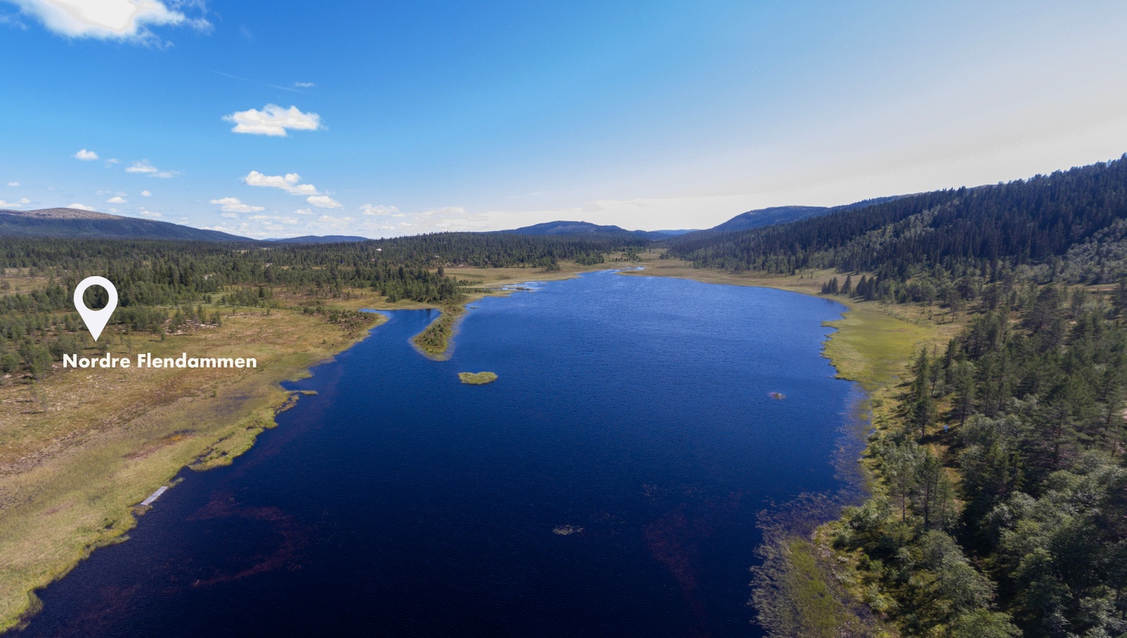 Tomtene er plassert i to rekker langs Flendammen Galleribilde
