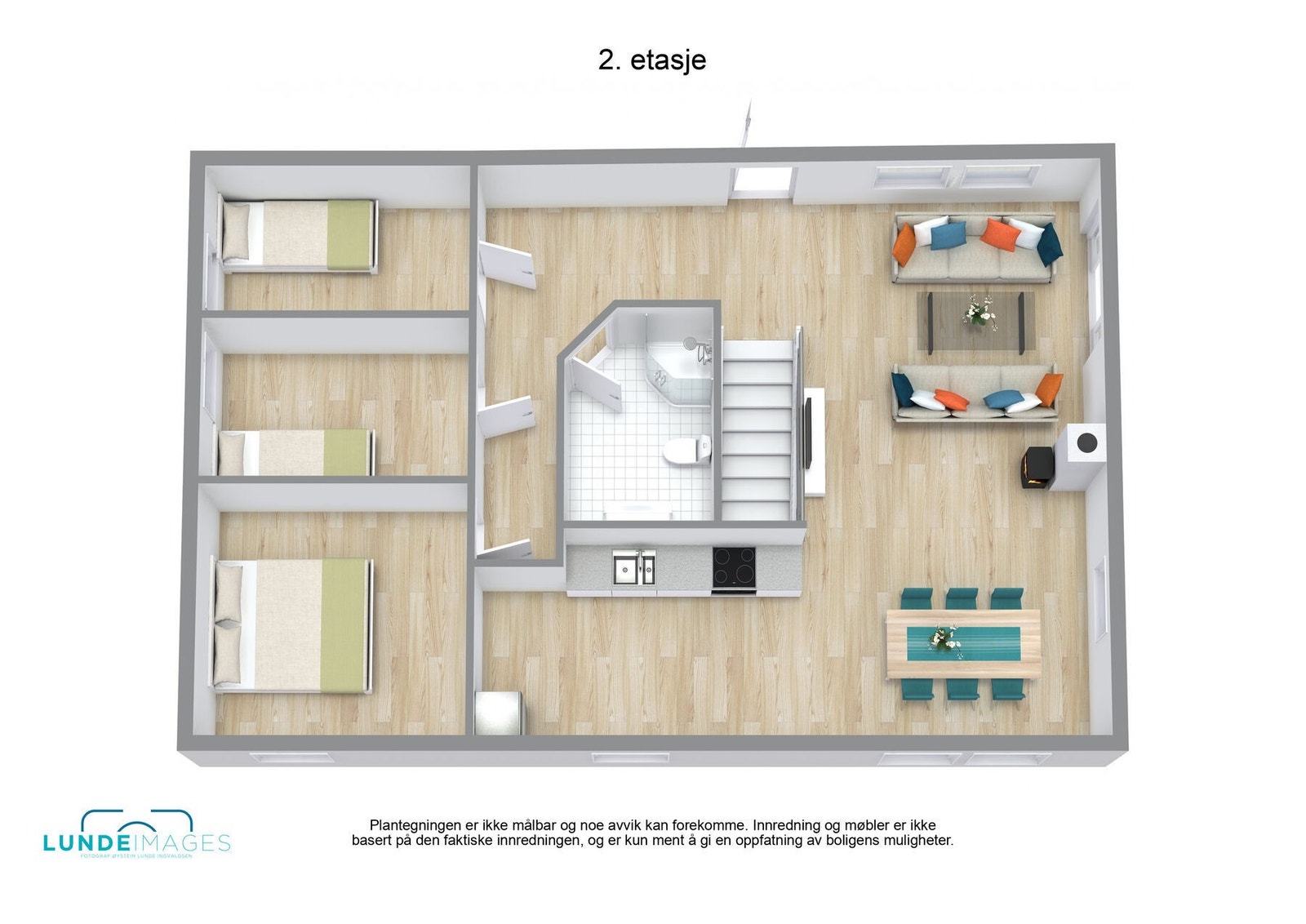 Plantegning 2. etasje 3D - ikke målbar Galleribilde