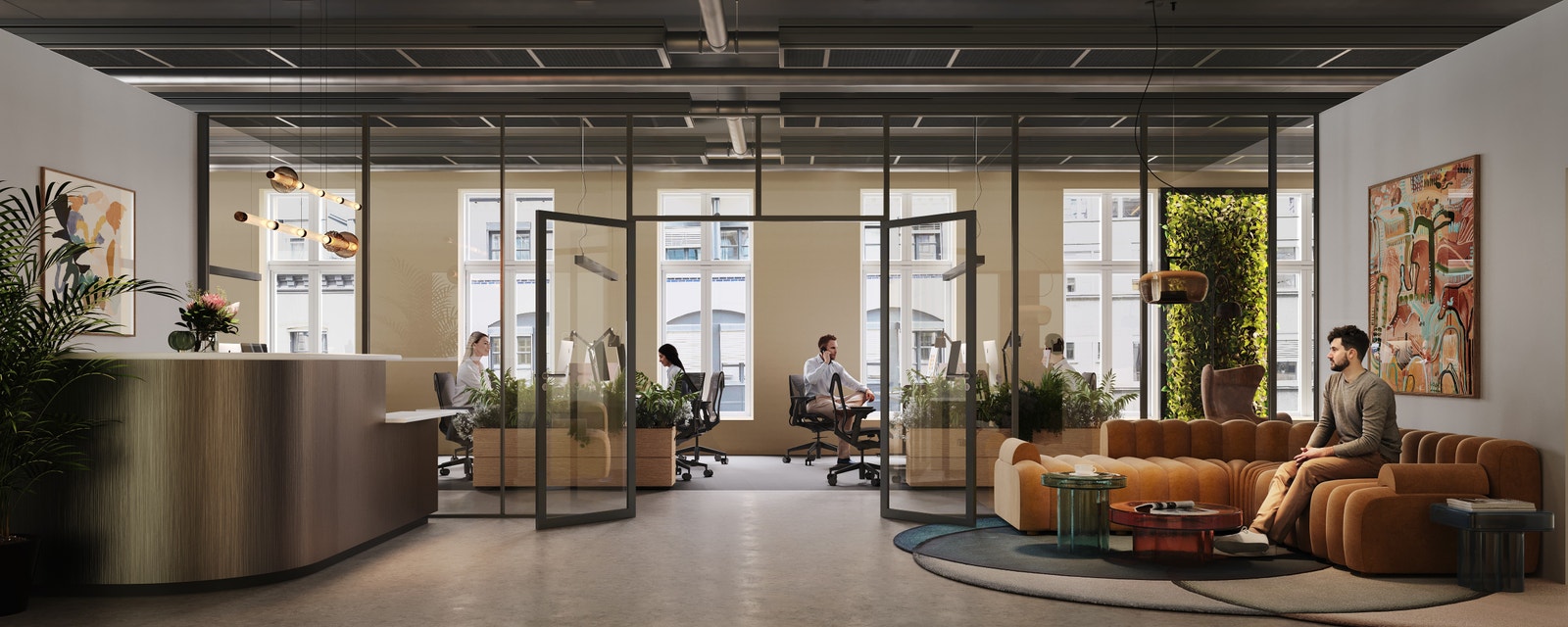 Illustrasjon slik det ledige lokalet kan se ut, flotte vinduer og effektive lokaler Galleribilde