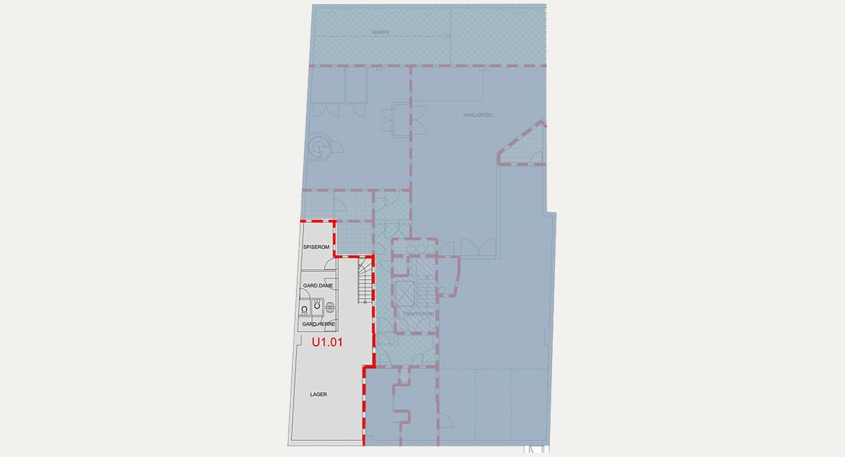 Plantegning underetasje - ledig areal i grått Galleribilde