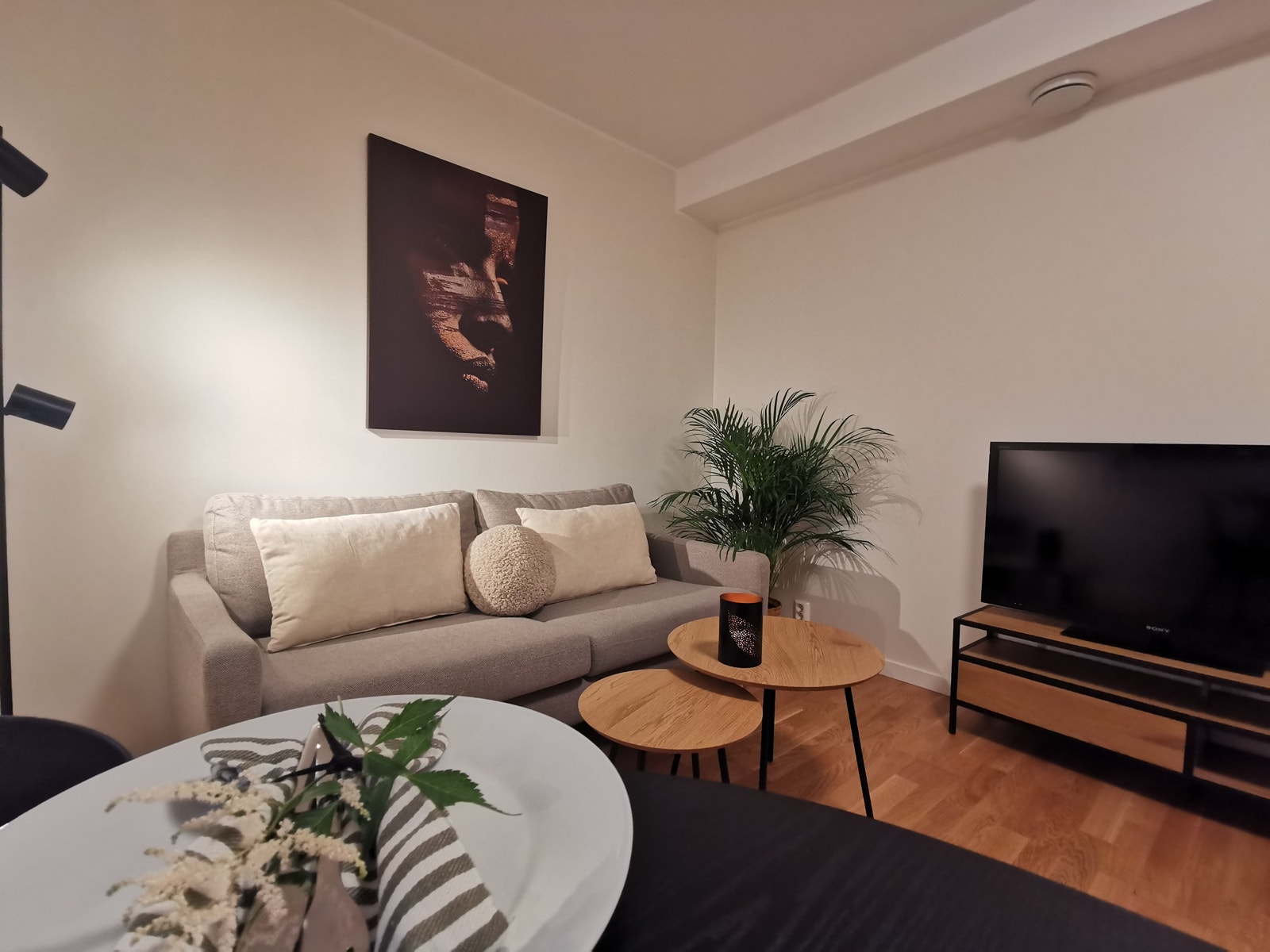 Dimmbar taklampe og gulvlampe med tre regulerbare spotter. Galleribilde