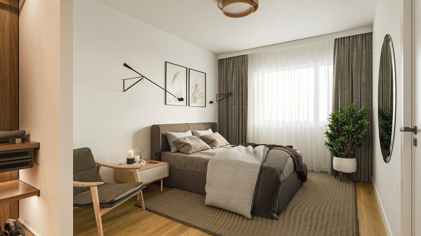 Soverommene har parkett som de øvrige oppholdsrommene. Det er god plass til seng og garderobeskap. Noen av hovedsoverommene har et eget området med plass til walkin garderobe. Det er mulig å tilpasse garderobeskap fra Arens. Galleribilde