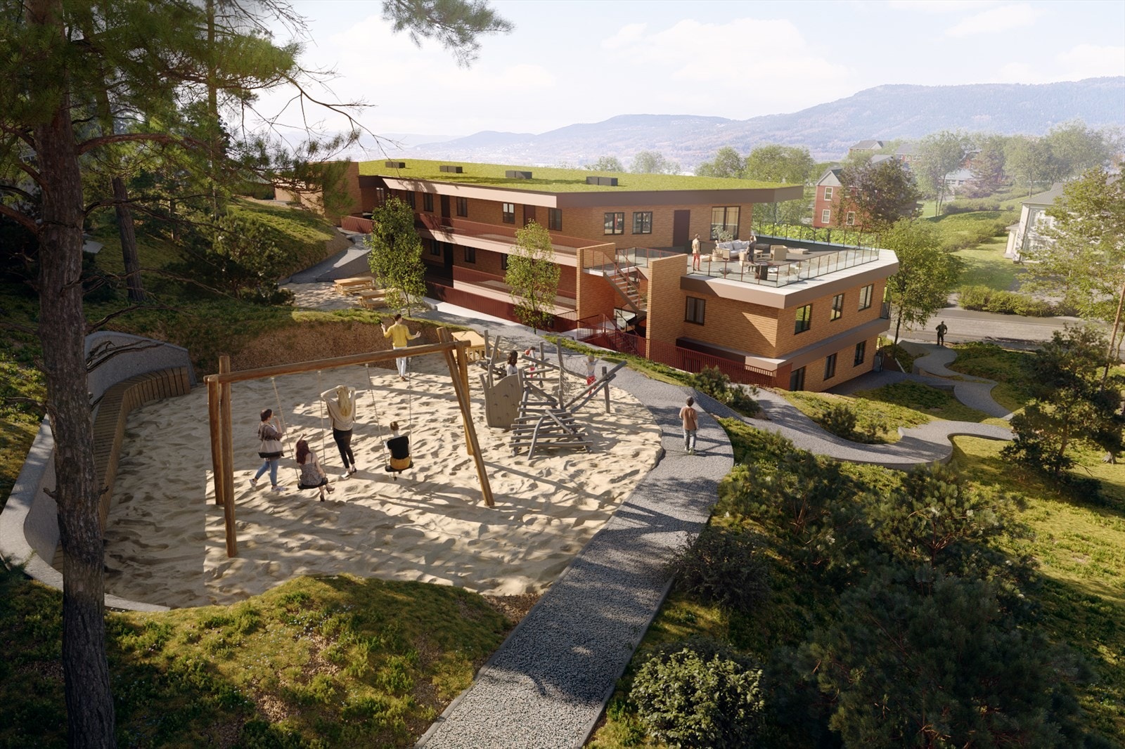 Leilighetene ligget både nære naturen, skoler og barnehager, samt kafeer, kollektivt og handel. Galleribilde