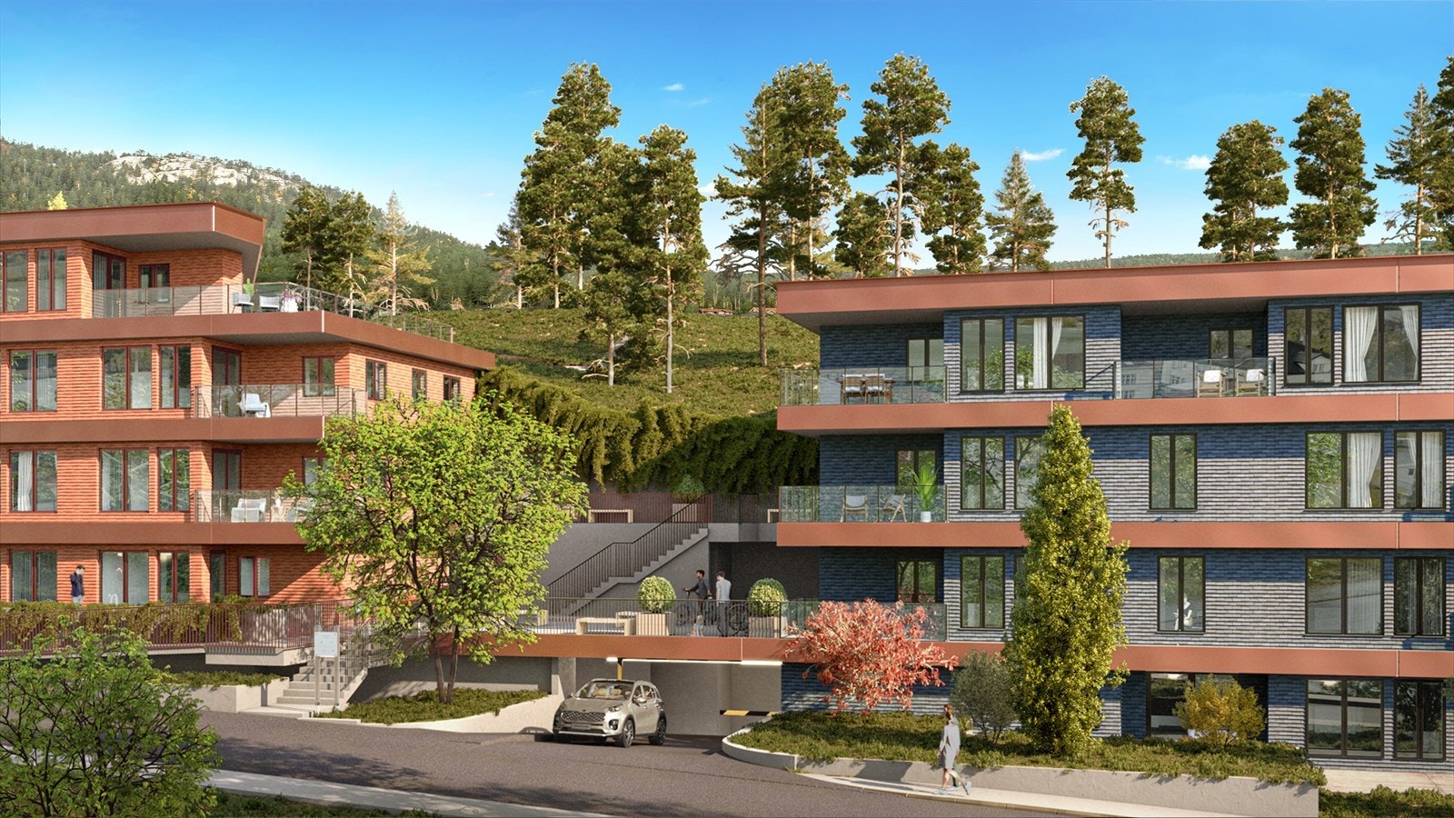 2-, 3-, 4- og 5-roms leiligheter fra 49 m2 til 138 m2, i to bygninger, A og B forbundet med heis via gang/svalgang. Det er en heis i hvert bygg kombinert med trapp. Galleribilde