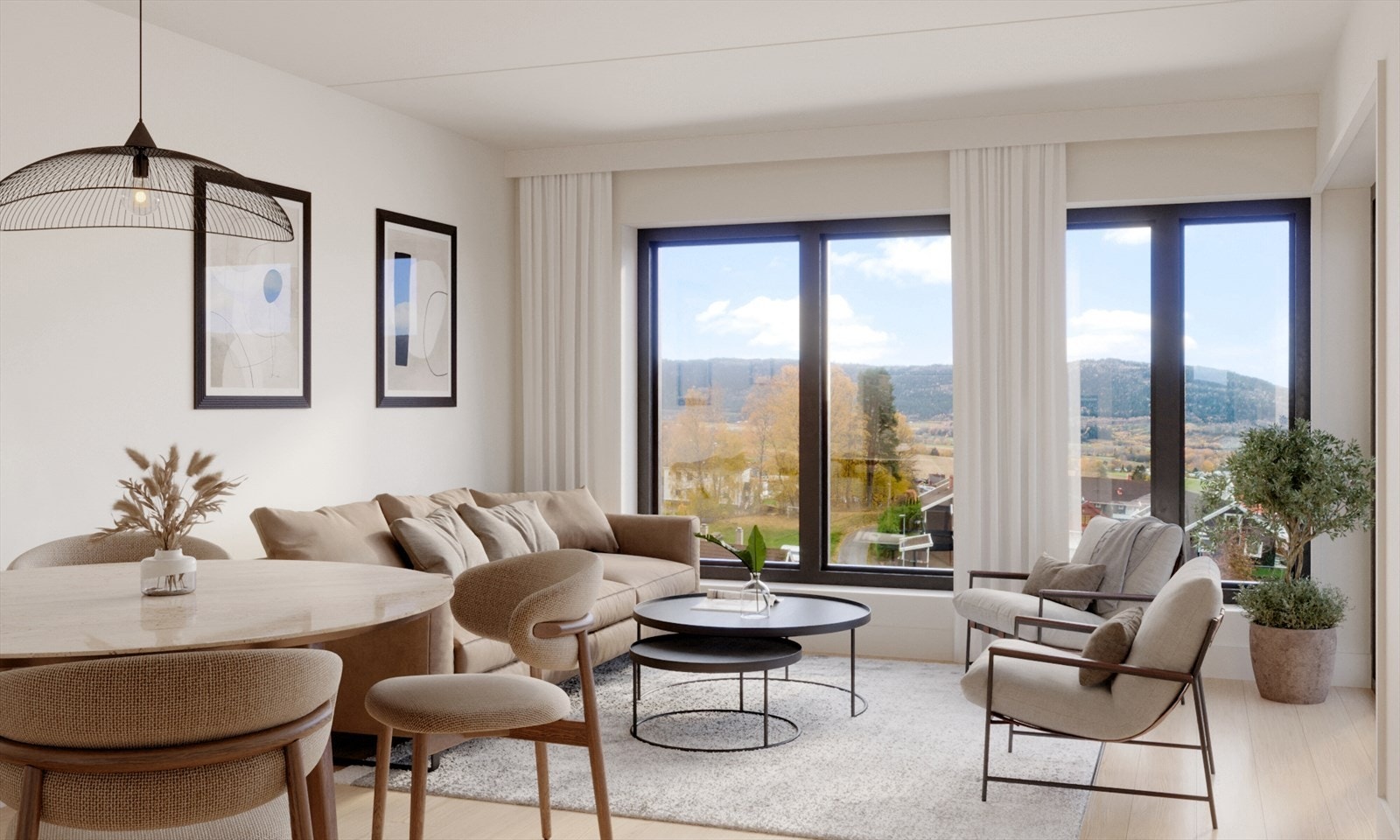 Leilighetene har store vindusflater som sikrer lyse og luftige rom. Galleribilde