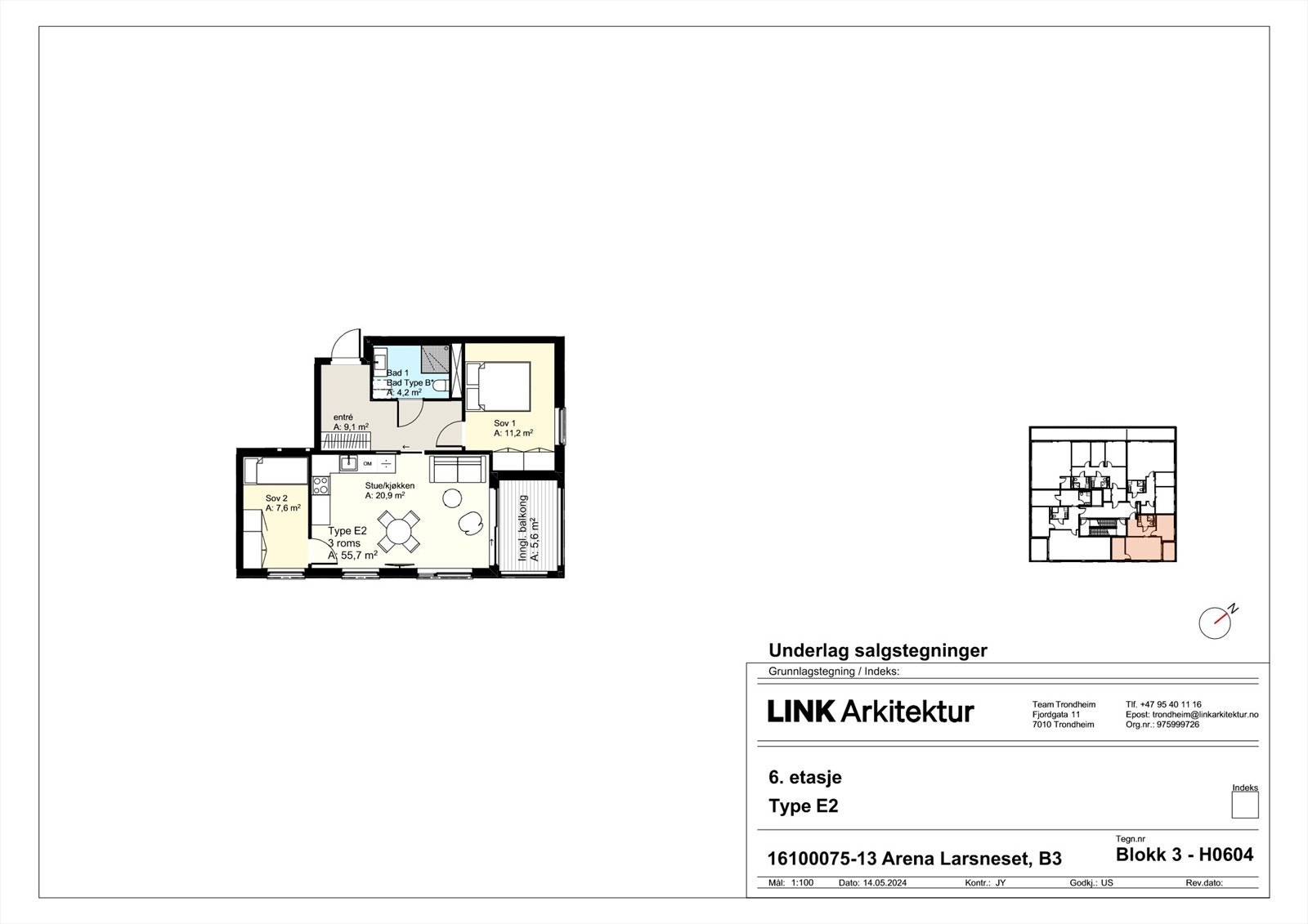 Blokk 3 - H0604 Type E21 - plantegning Galleribilde