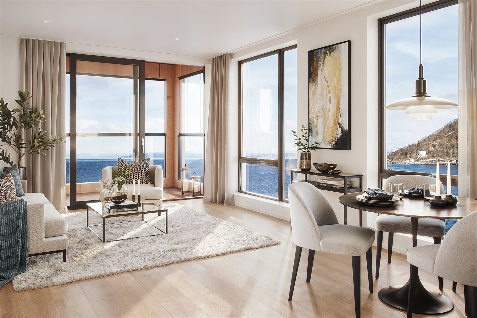 Stue med utgang til innglasset balkong - illustrasjon Galleribilde