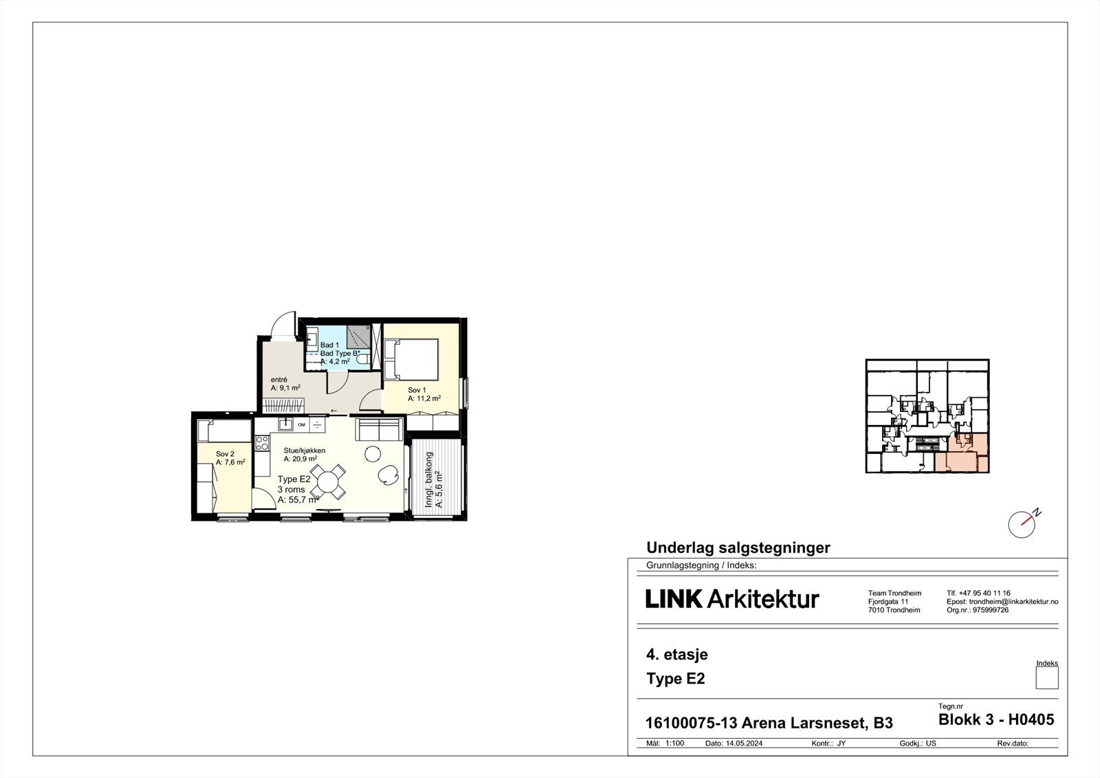 Blokk 3 - H0405 Type E21 - plantegning Galleribilde
