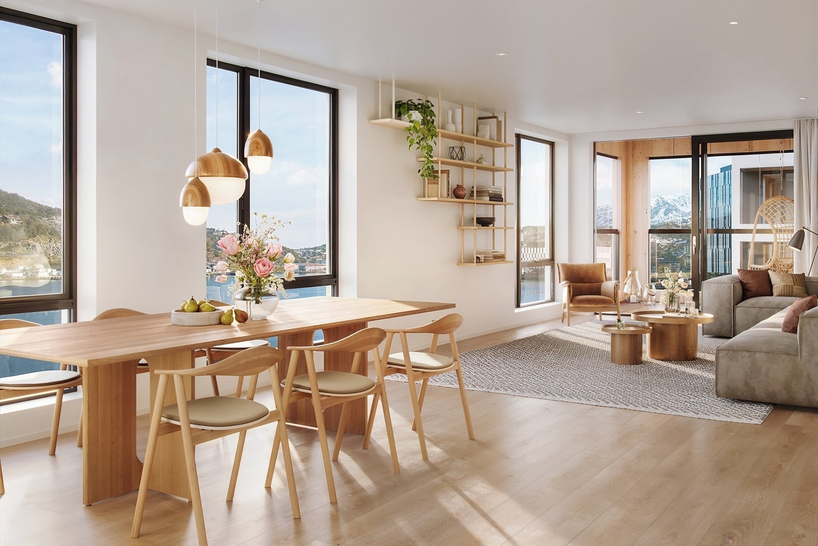 Stue med med flott utsikt mot Gangsåstopppen, innseilinga til Harstad og sørover. Utgang til innglasset balkong - illustrasjon Galleribilde