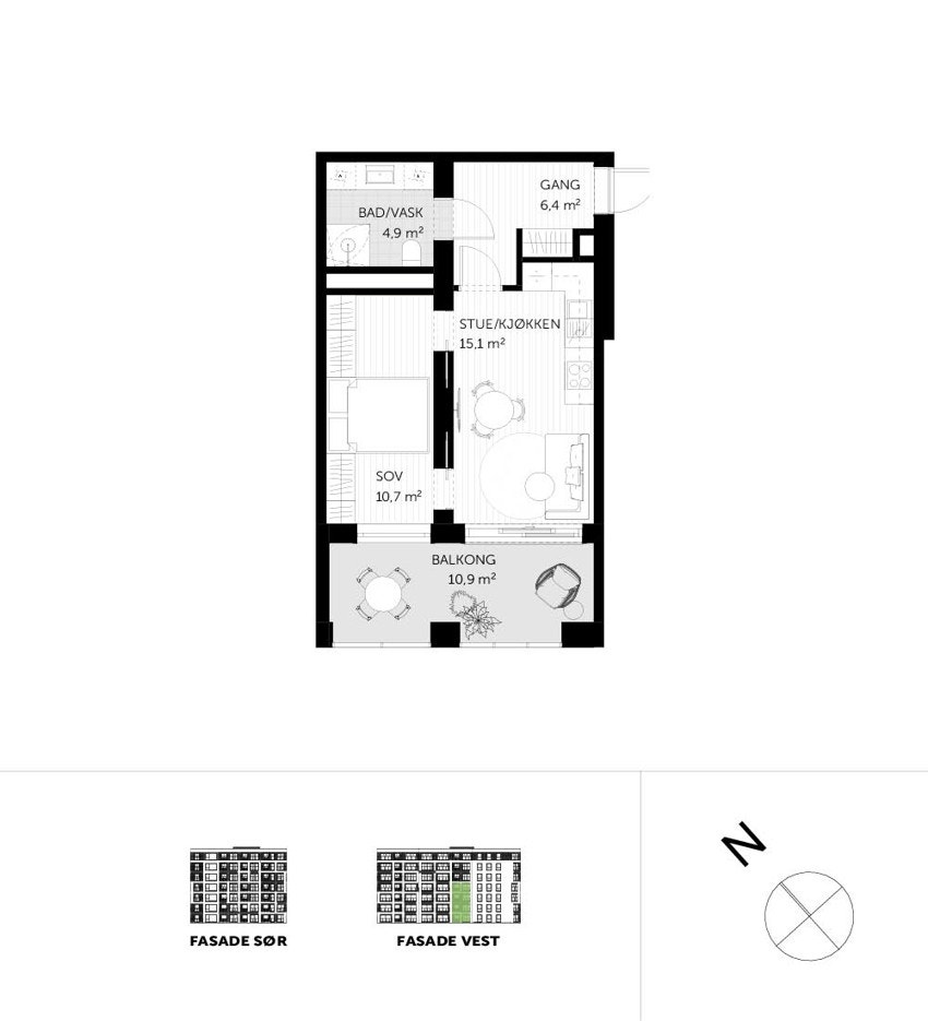 2-roms leilighet på 41,5 kvm Galleribilde