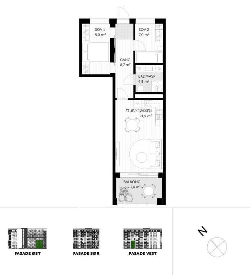 3-roms leilighet på 55 kvm Galleribilde