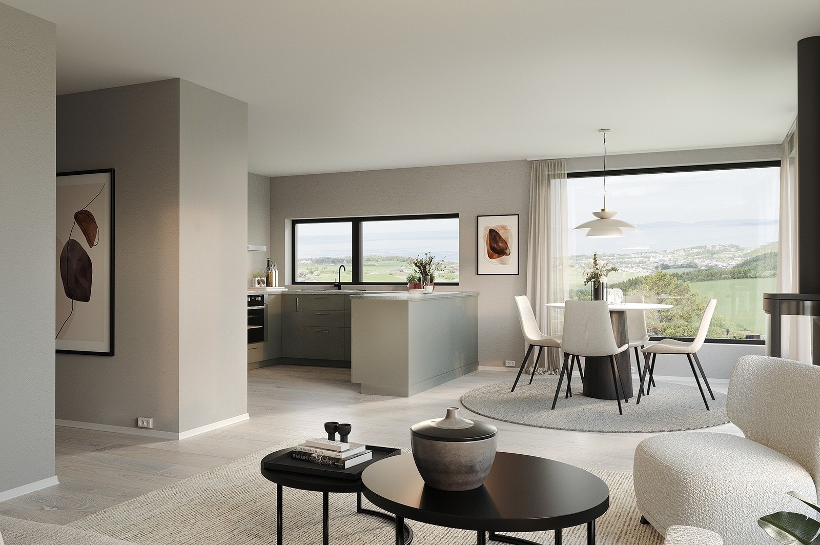 Stue mot kjøkken. Illustrasjoner er av illustrativ karakter og avvik kan forekomme Galleribilde