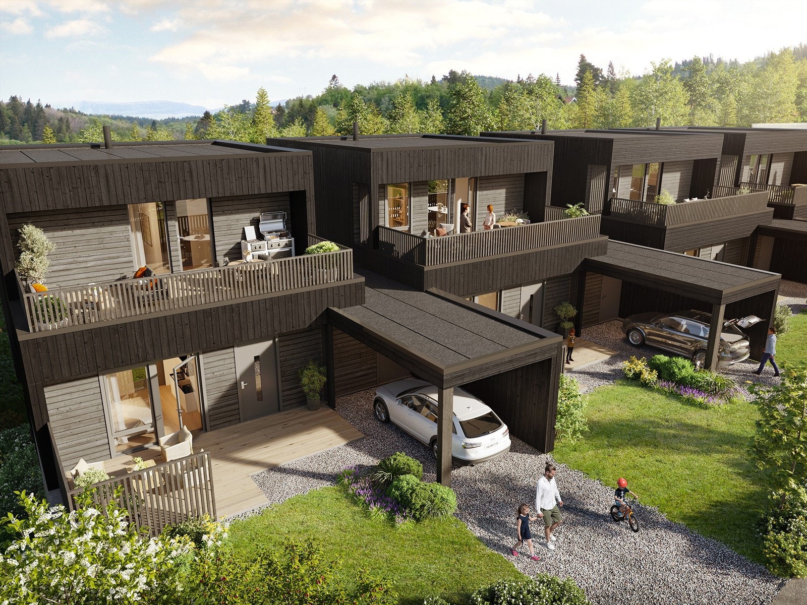 Fasader med terrasse. Illustrasjoner er av illustrativ karakter og avvik kan forekomme Galleribilde