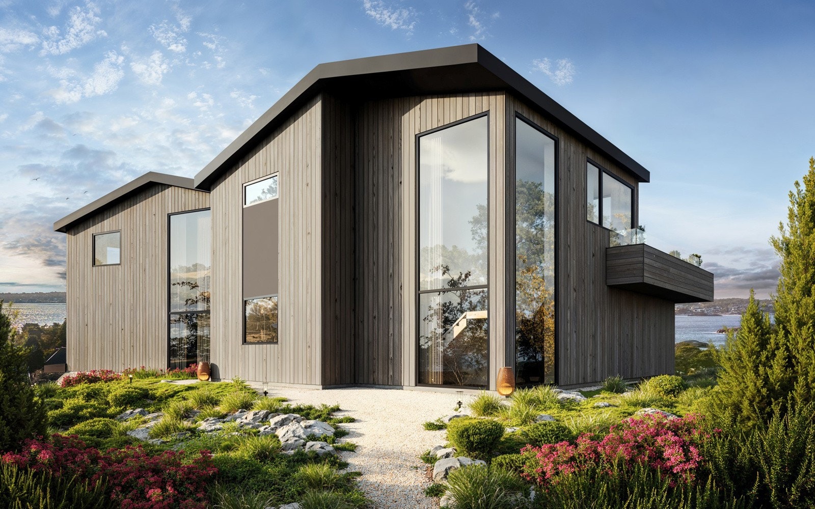 Her skal det bygges et toppmoderne og virkelig lekkert kjedehus over to plan, med høy standard og et gjennomført uttrykk. Illustrasjonsbilde: Bildet viser ikke nødvendigvis helt korrekt ferdigstillelse av prosjektet. Galleribilde