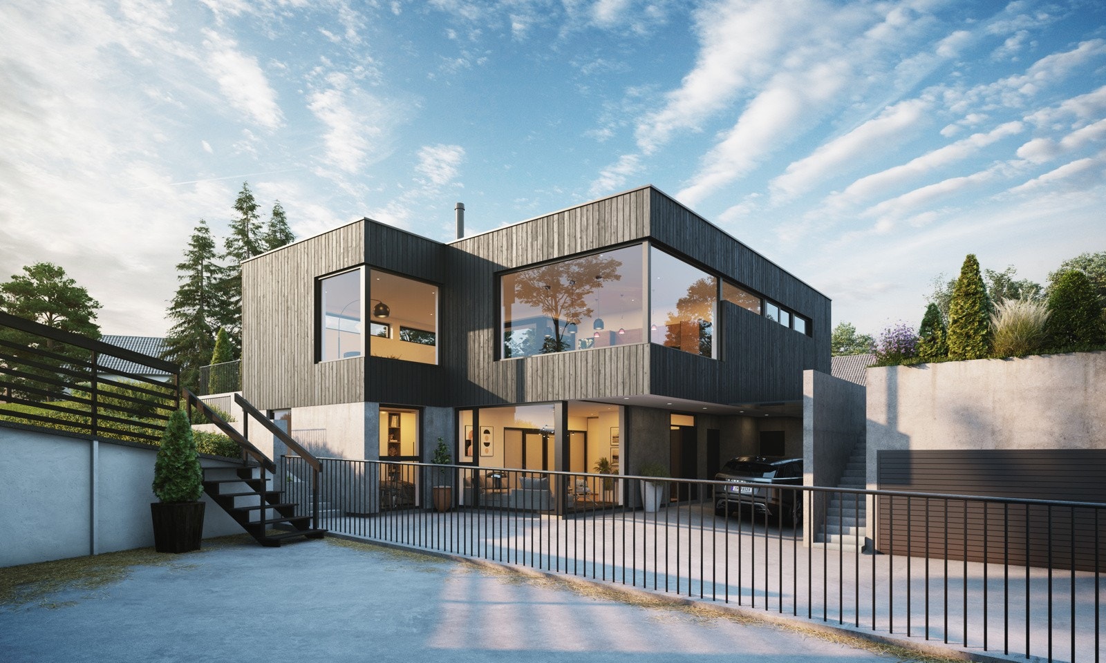 Moderne uttrykk med stramme linjer og store vindusflater Galleribilde