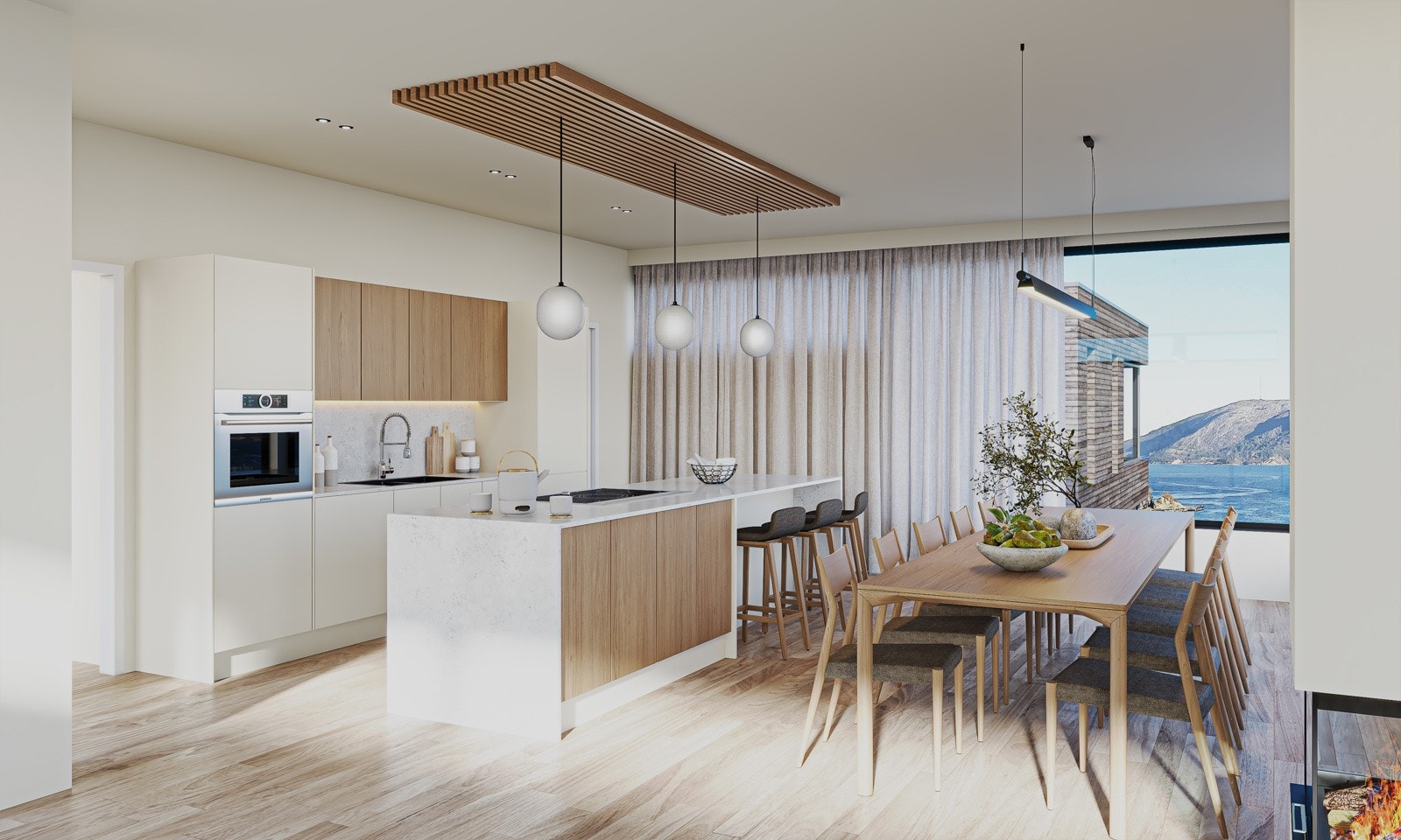 Det leveres et stilrent kjøkken fra Sørlandskjøkken. Store vindusflater gir rikelig med lysinnslipp. Galleribilde