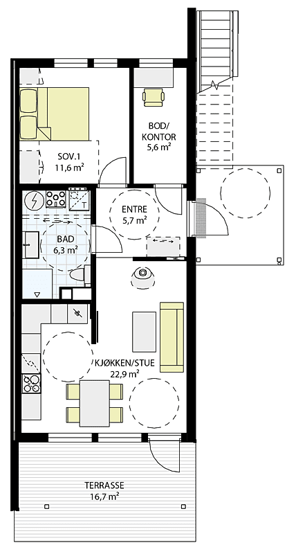 2- roms - nr. 56 - 1 etasje i hus 6 Galleribilde