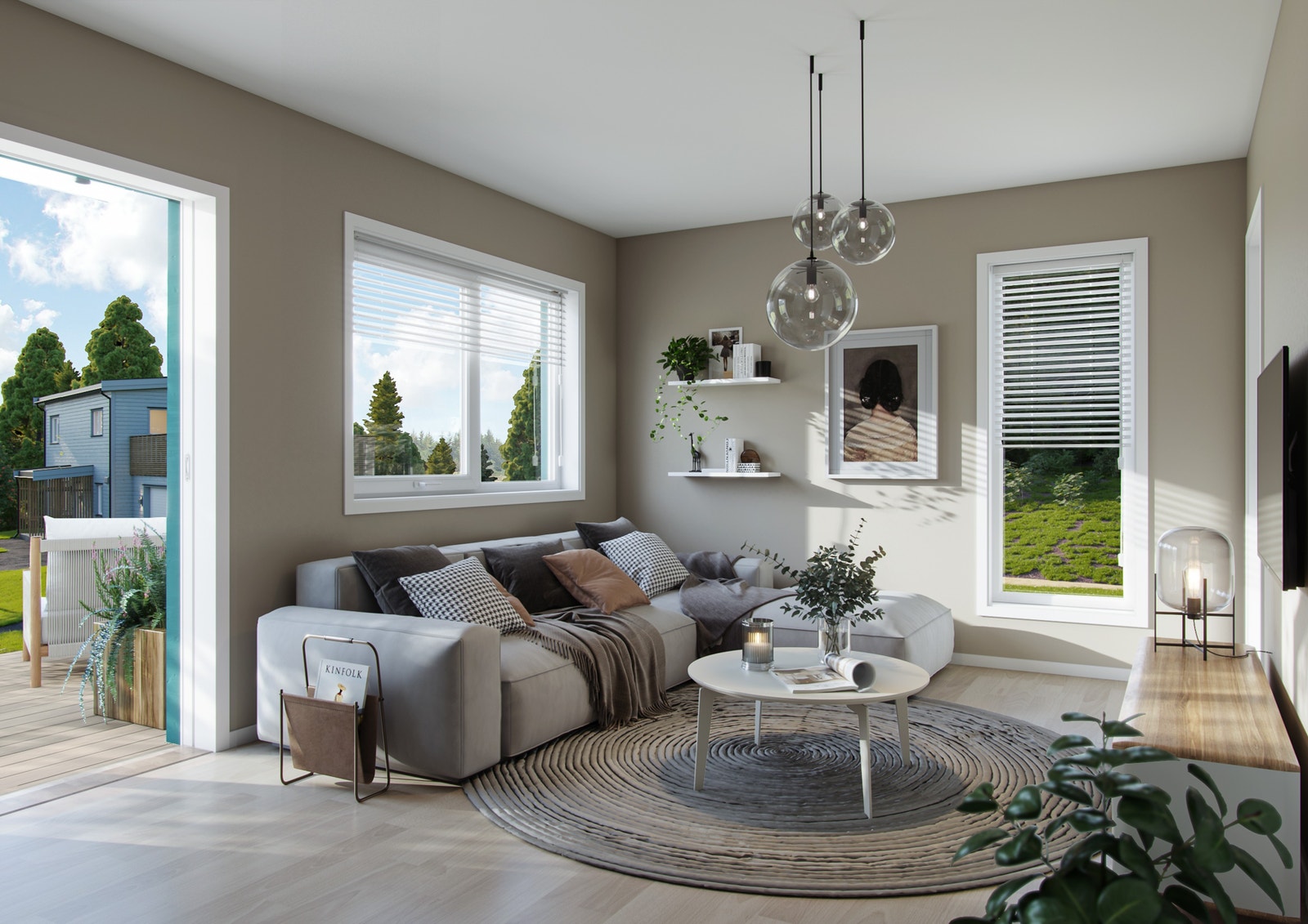 Illustrasjon - Hus 17, 20 og 21 - Tv-stue med utgang til terrasse Galleribilde