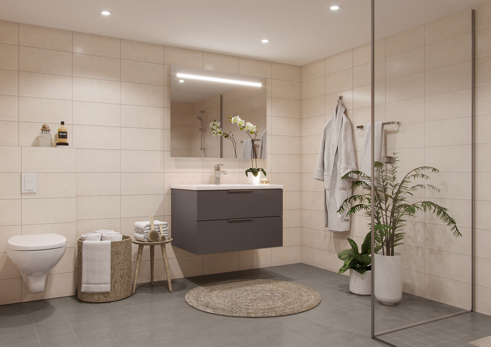 Illustrasjon fra bad i u etasje: Hus 13 - det er 2 bad i boligen Galleribilde