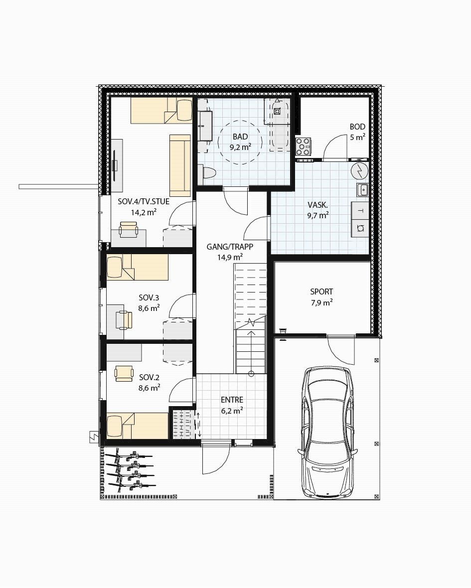 Hus 11, 13 og 15 - Plan u-etasje Galleribilde