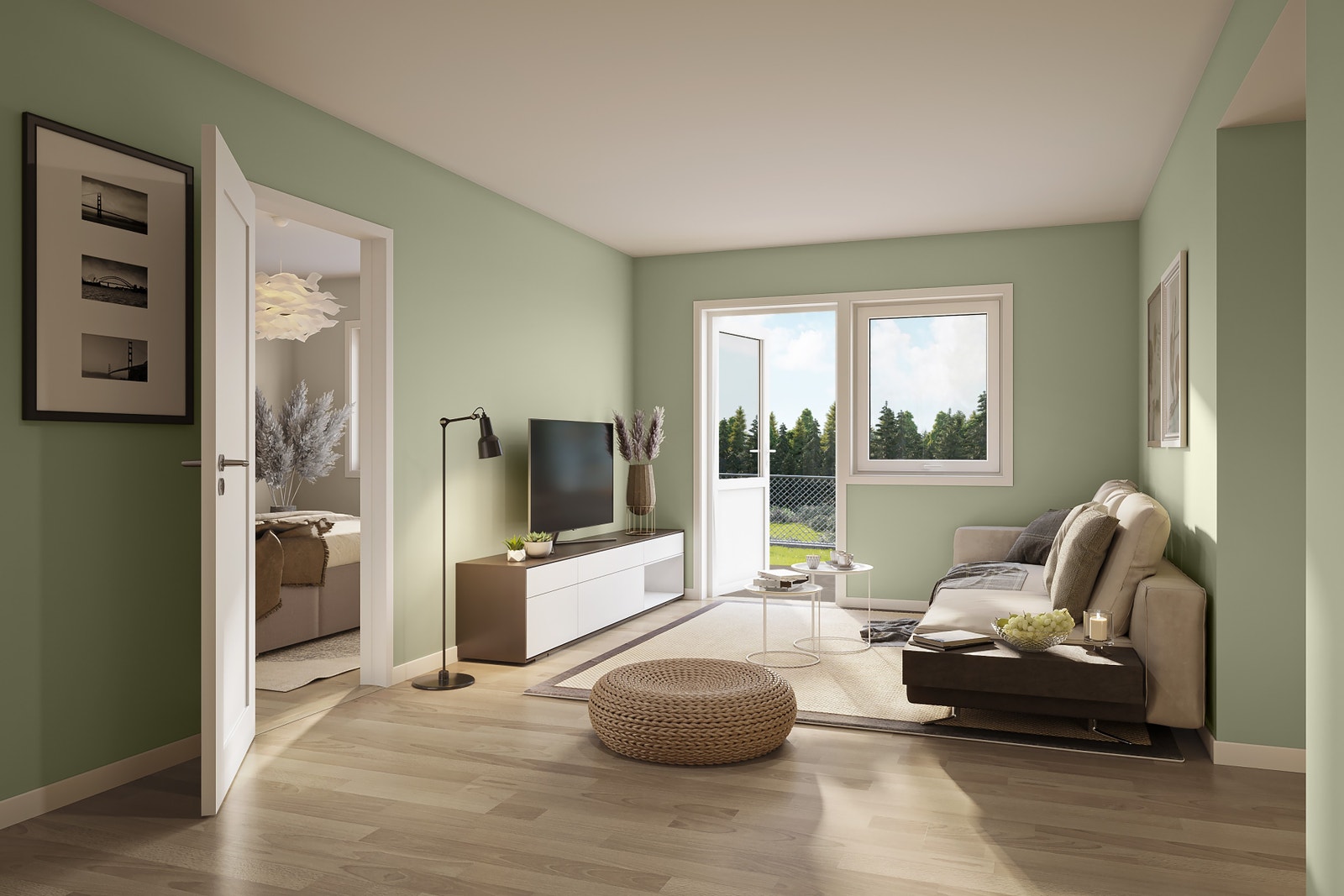 Illustrasjon: Hus 14 - Tv-stue med utgang til terrasse Galleribilde