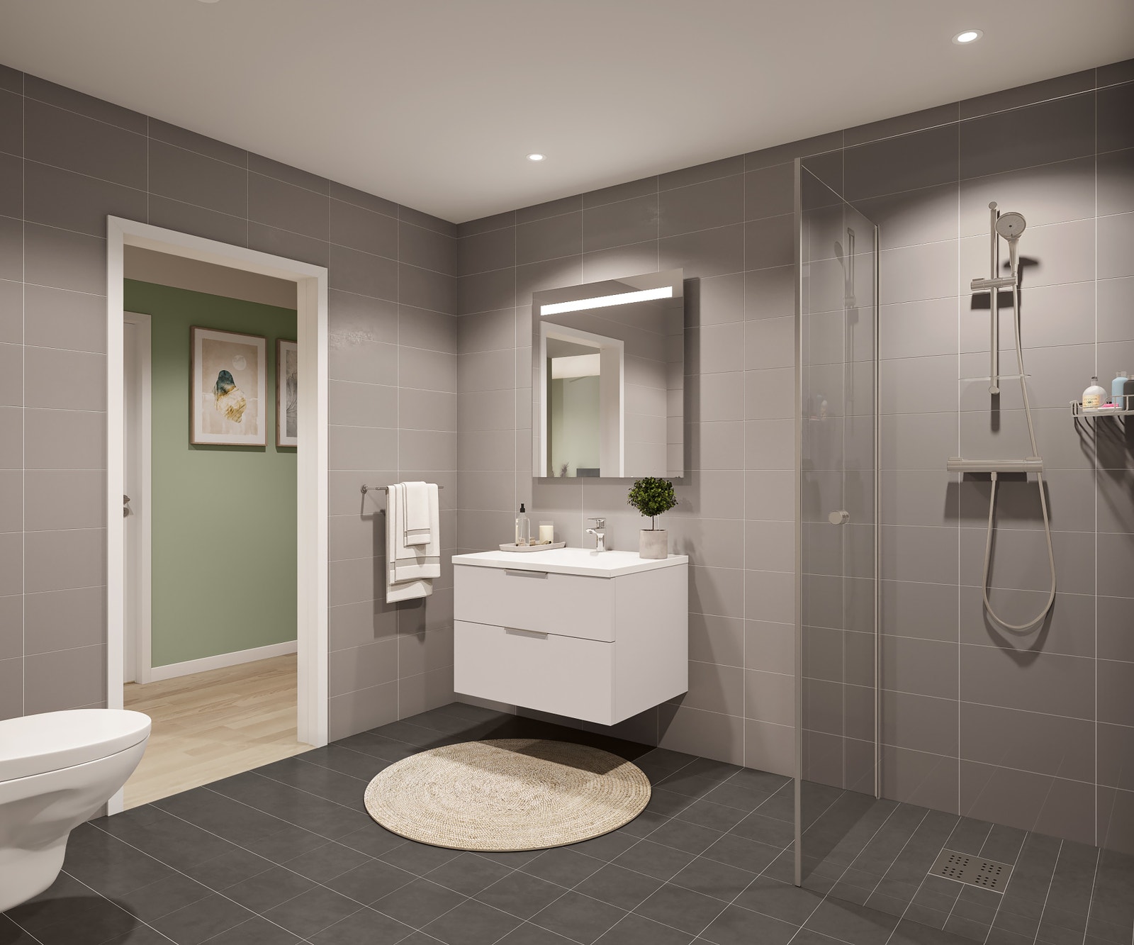 Illustrasjon bad u etasje: Hus 14 - 2 bad i boligen Galleribilde