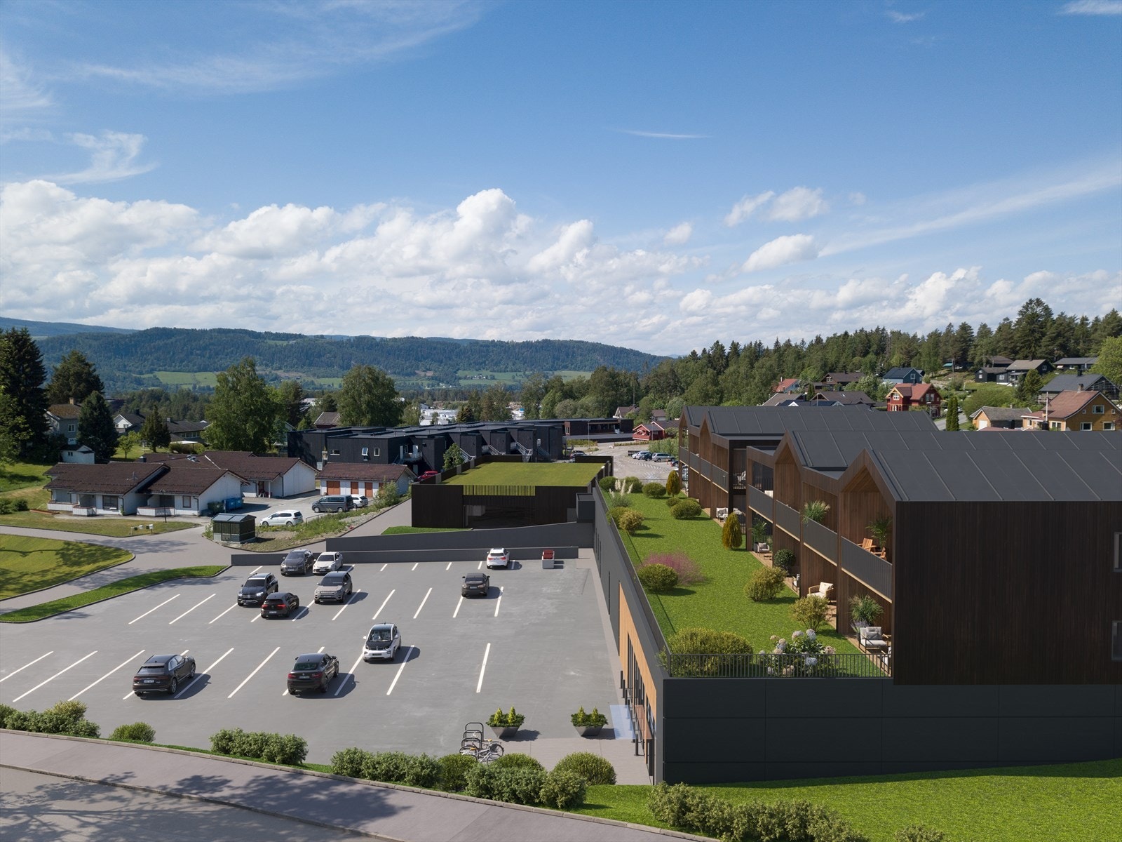 Fine utearealer på Pinnerud Torg, bildet er kun ment som en illustrasjon. Galleribilde