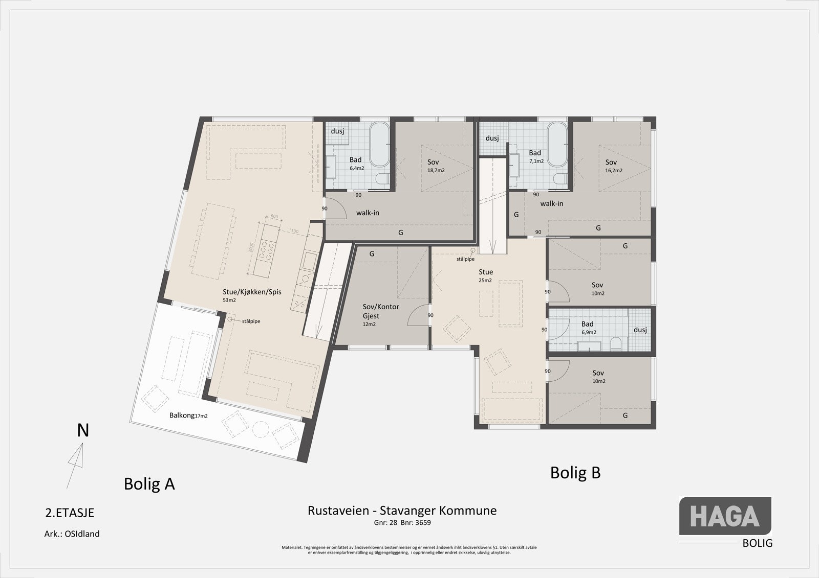 Bolig A får stor stue/kjøkkenløsning i 2.etasje med utgang til balkong med flott utsikt. Planløsning er fleksibel og kan skreddersys etter dine ønsker og behov! Galleribilde
