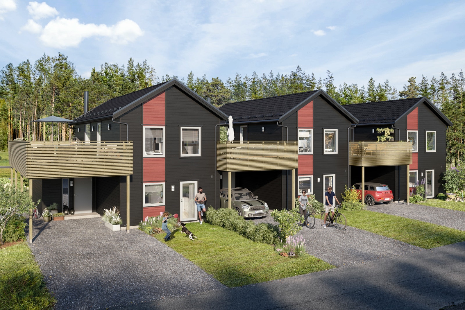 Flott inngangsparti med store terrasser over carport Galleribilde