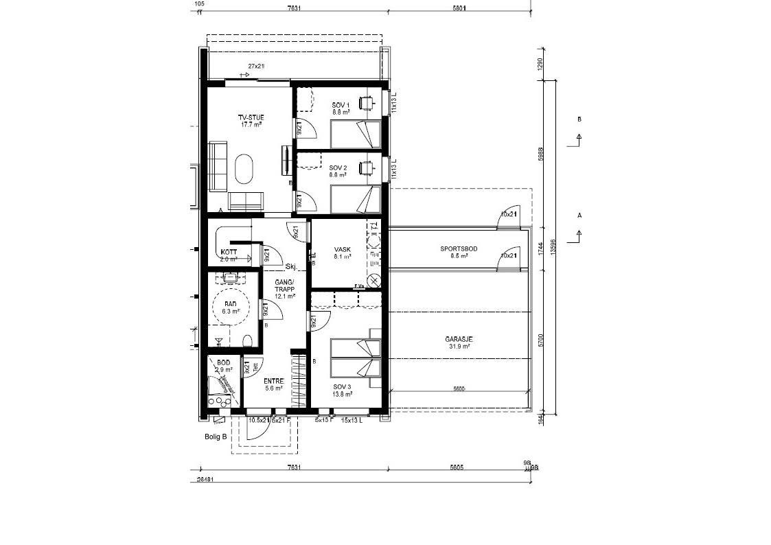 Plan 1. etasje Hus B Galleribilde