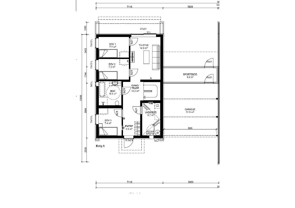 Plan 1. etasje Hus A Galleribilde