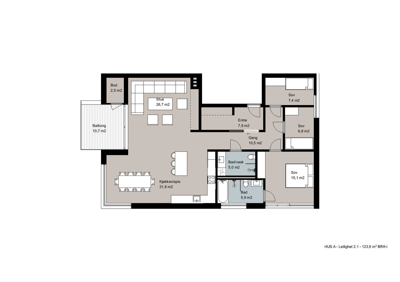 Plantegning HUS A - Leilighet 2.1 Galleribilde