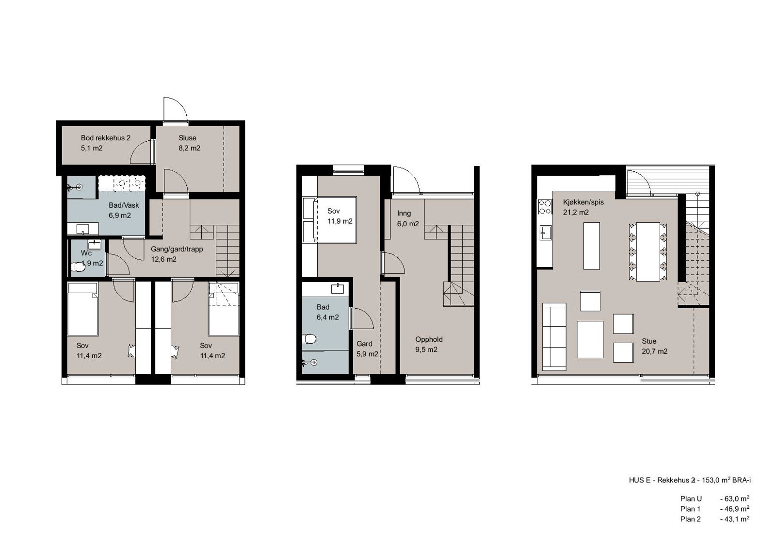 Plantegning HUS E - Rekkehus 2 Galleribilde