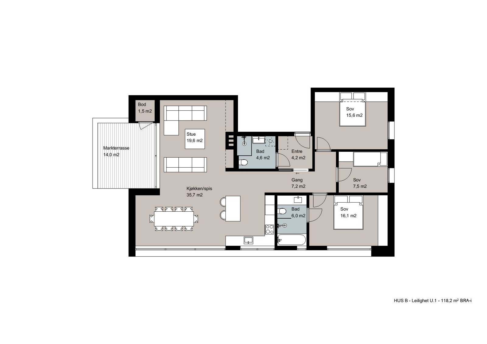 Plantegning HUS B - Leilighet U.1 Galleribilde