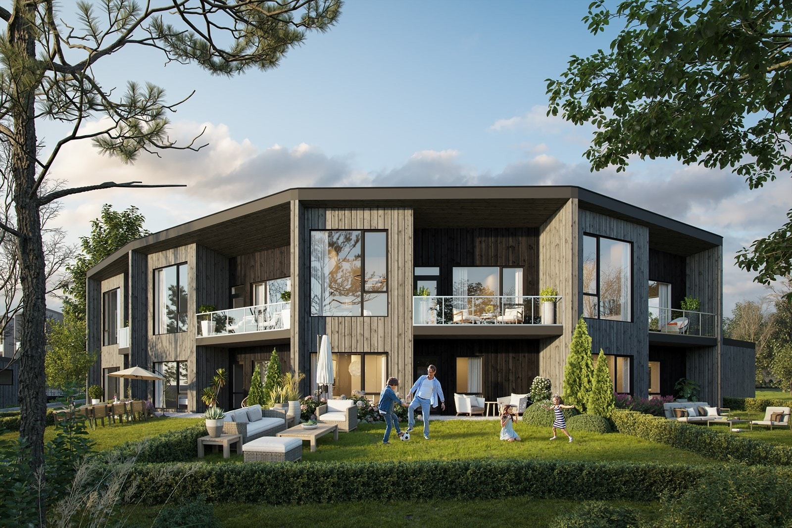 Nydelige Kvednaneset - 4 lekre stilfulle rekkehus. Parkering i carport - Illustrasjonsbilder. Galleribilde