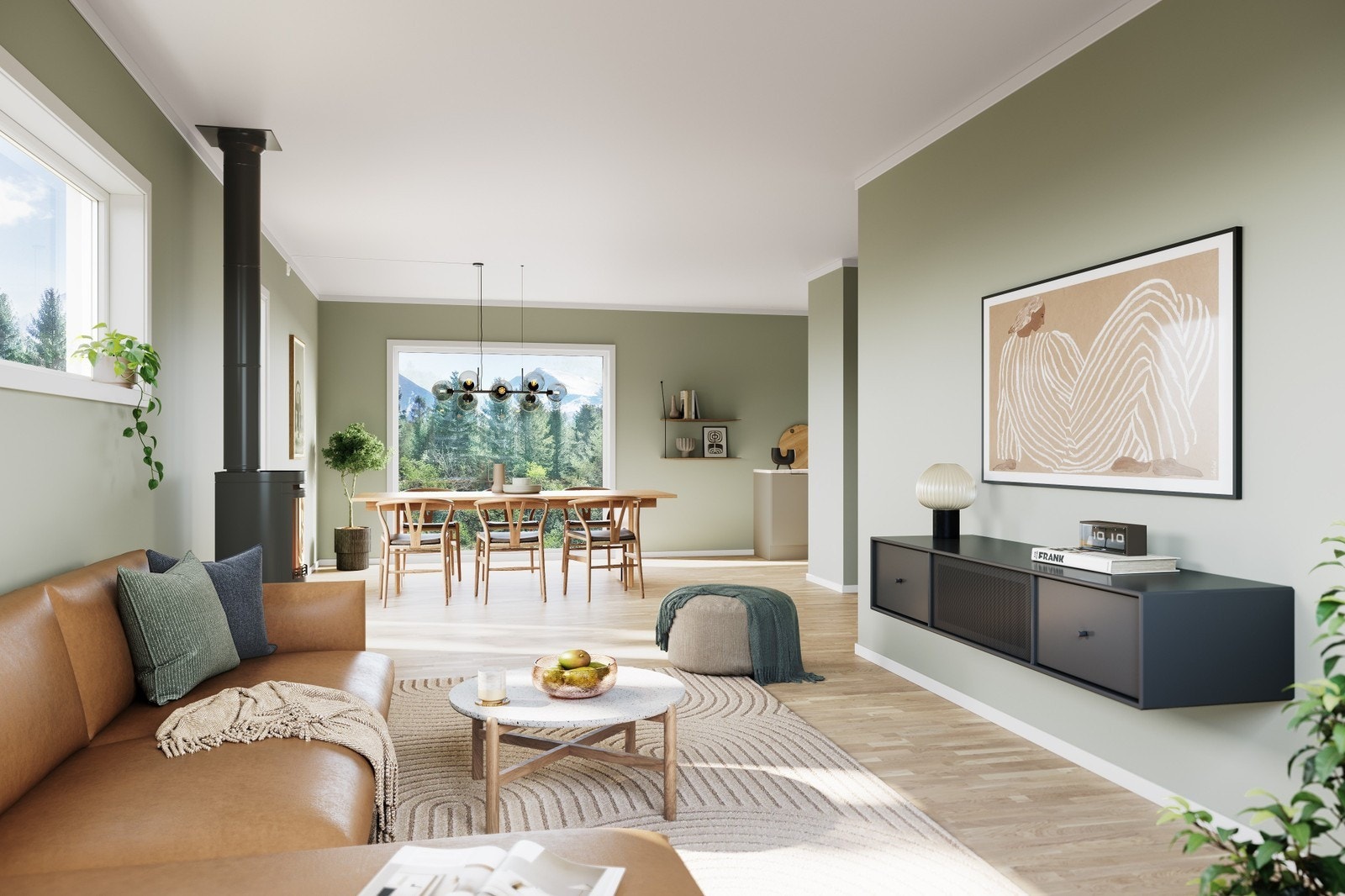 Stort vindu mot syd gir masse lys i stuen Galleribilde