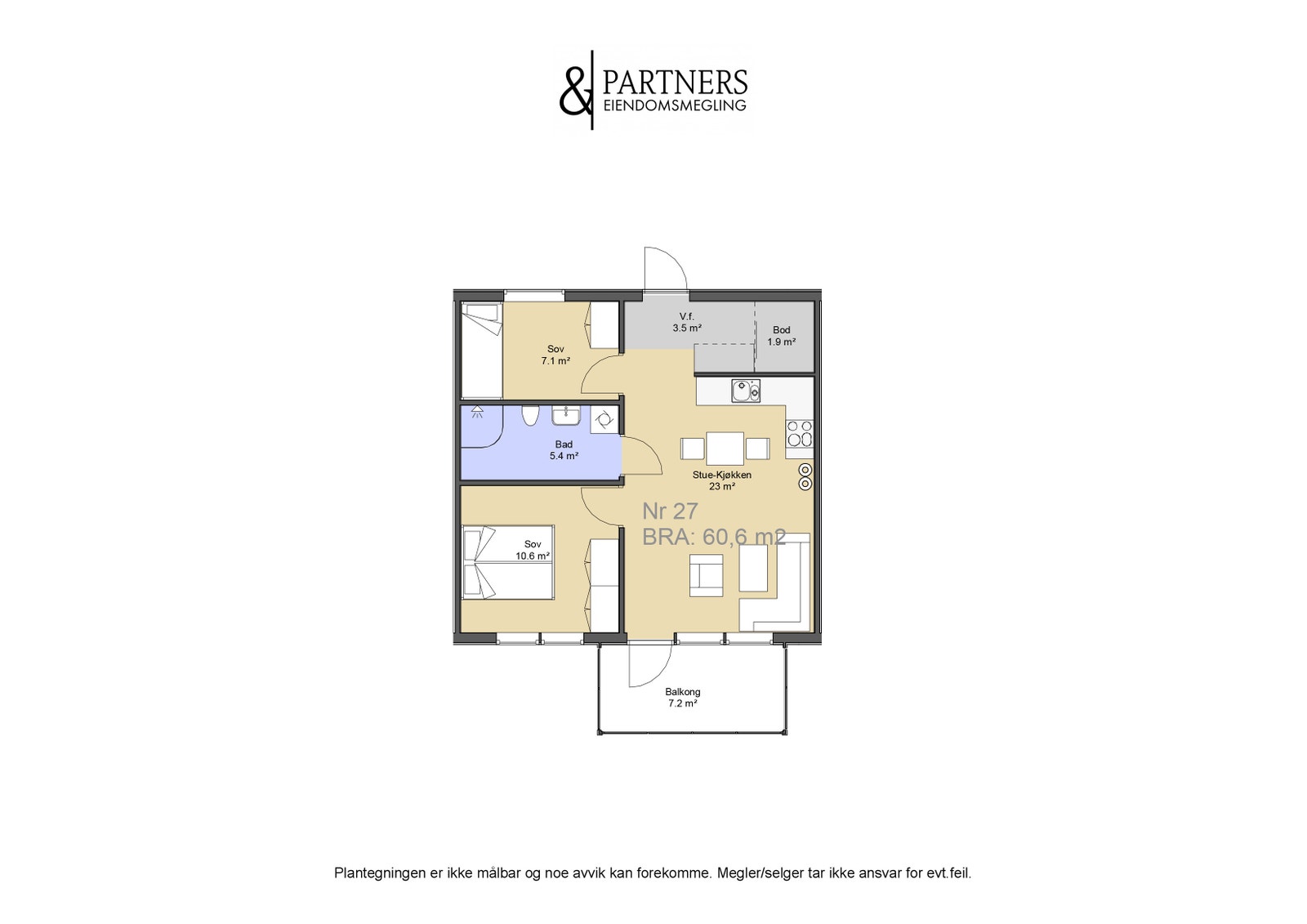 3-roms leilighet plantegning Galleribilde