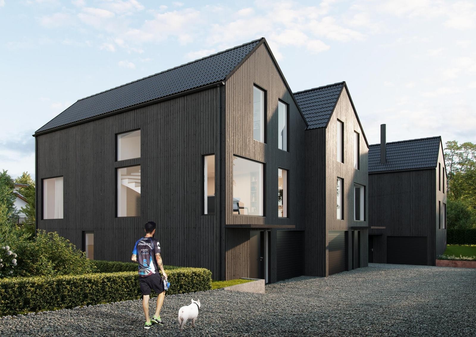 Hver bolig får integrert garasje med bilheis og plass til to biler. Det gjøres klart for elbillader. Galleribilde