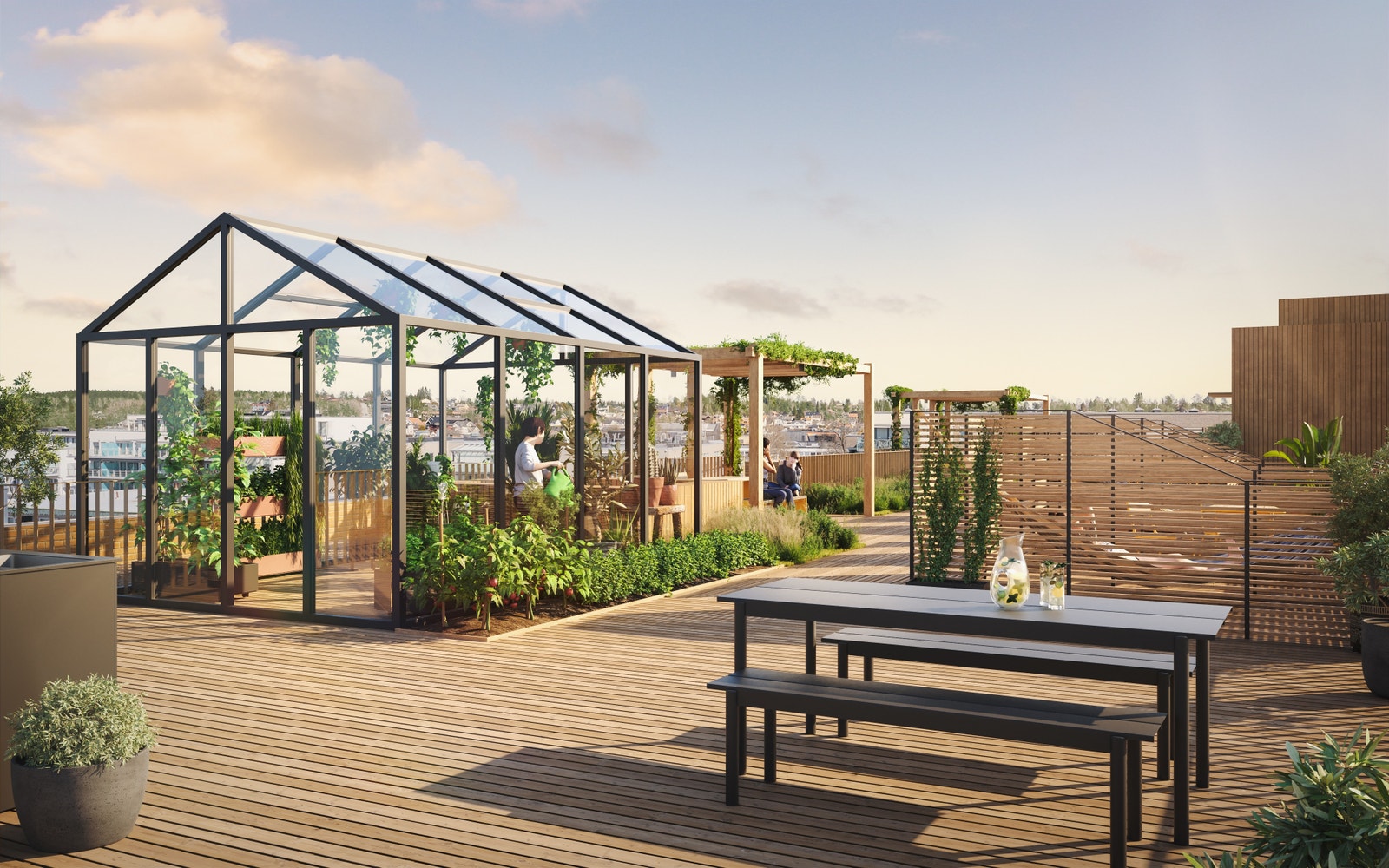 På takterrassen finner du et romslig drivhus og flotte fellesområder Galleribilde