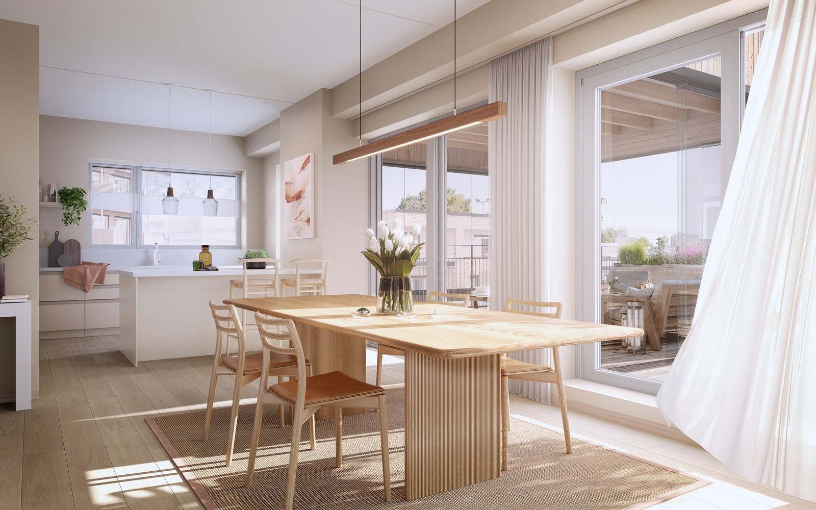 Leilighetene får smakfull innredning og gode materialer. Det blir en standard du forventer, samtidig som det legges til rette for ønskelige tilpasninger. Her sett fra E501. Illustrasjon - avvik vil forekomme. Galleribilde