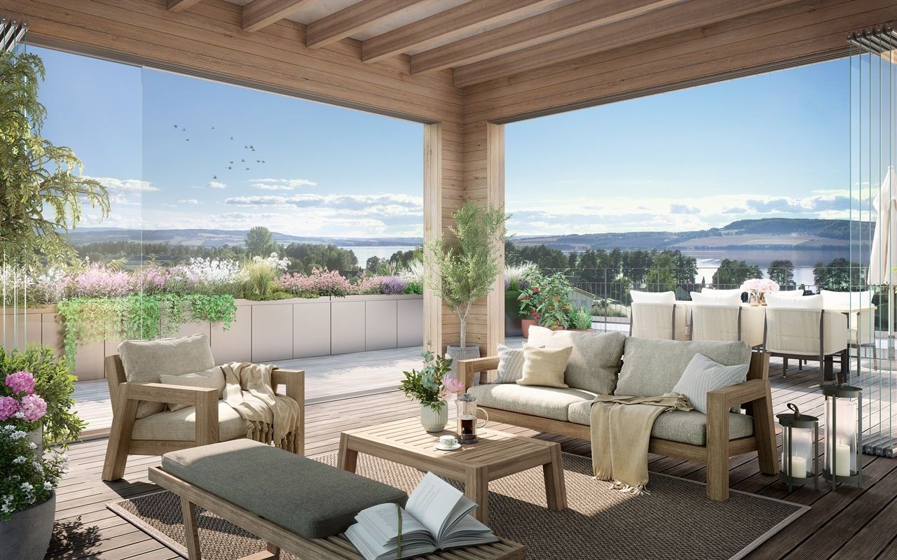 Velkommen til Kornhaven. Her har du mulighet til å sikre deg en av Hamars flotteste toppleiligheter med enorm uteplass og fantastisk utsikt! Illustrasjon - avvik vil forekomme. Galleribilde