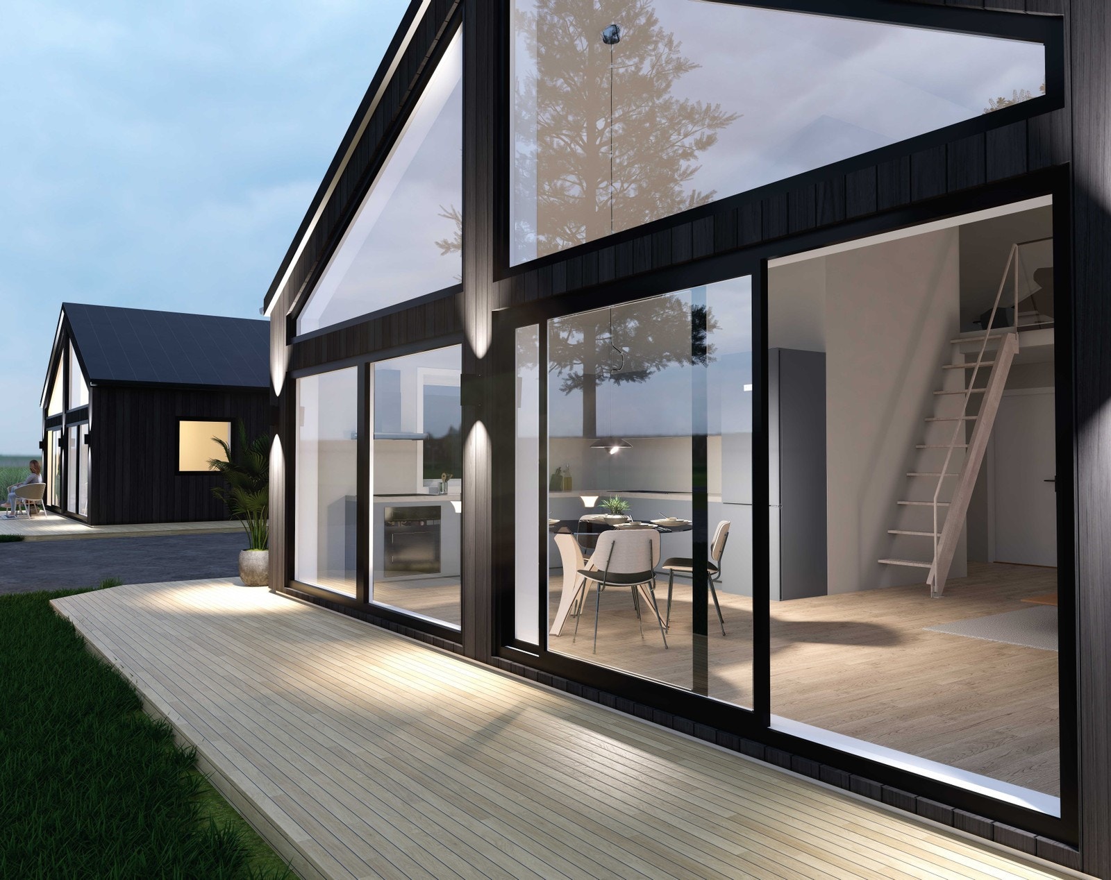 Store vindusflater i front for lysinnslipp og fantastisk utsikt - Illustrasjonsbilde Galleribilde