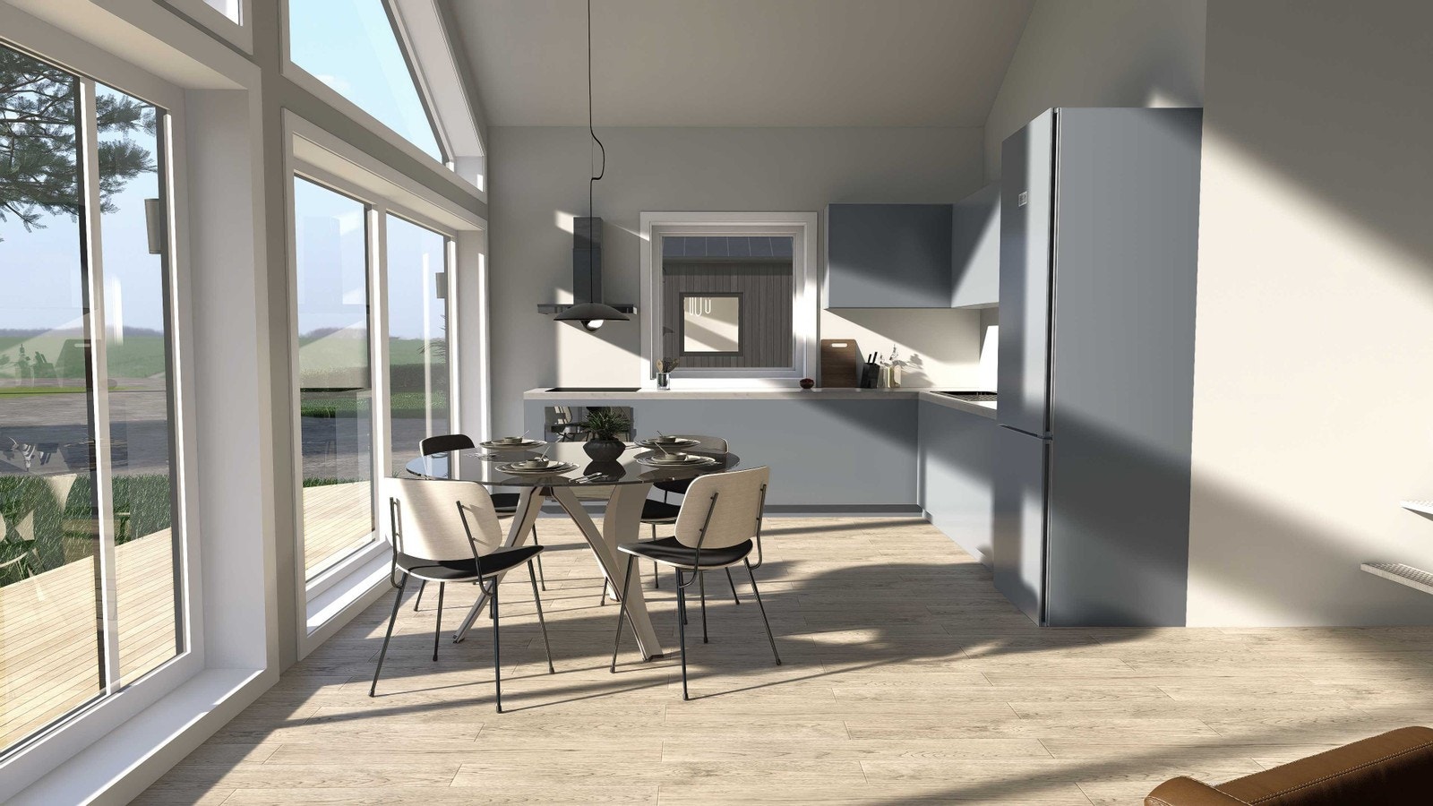 Kjøkken med plass til spisebord - Illustrasjonsbilde Galleribilde