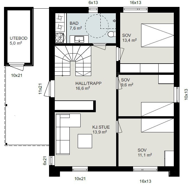 Illustrasjon planløsning 1. etasje Galleribilde