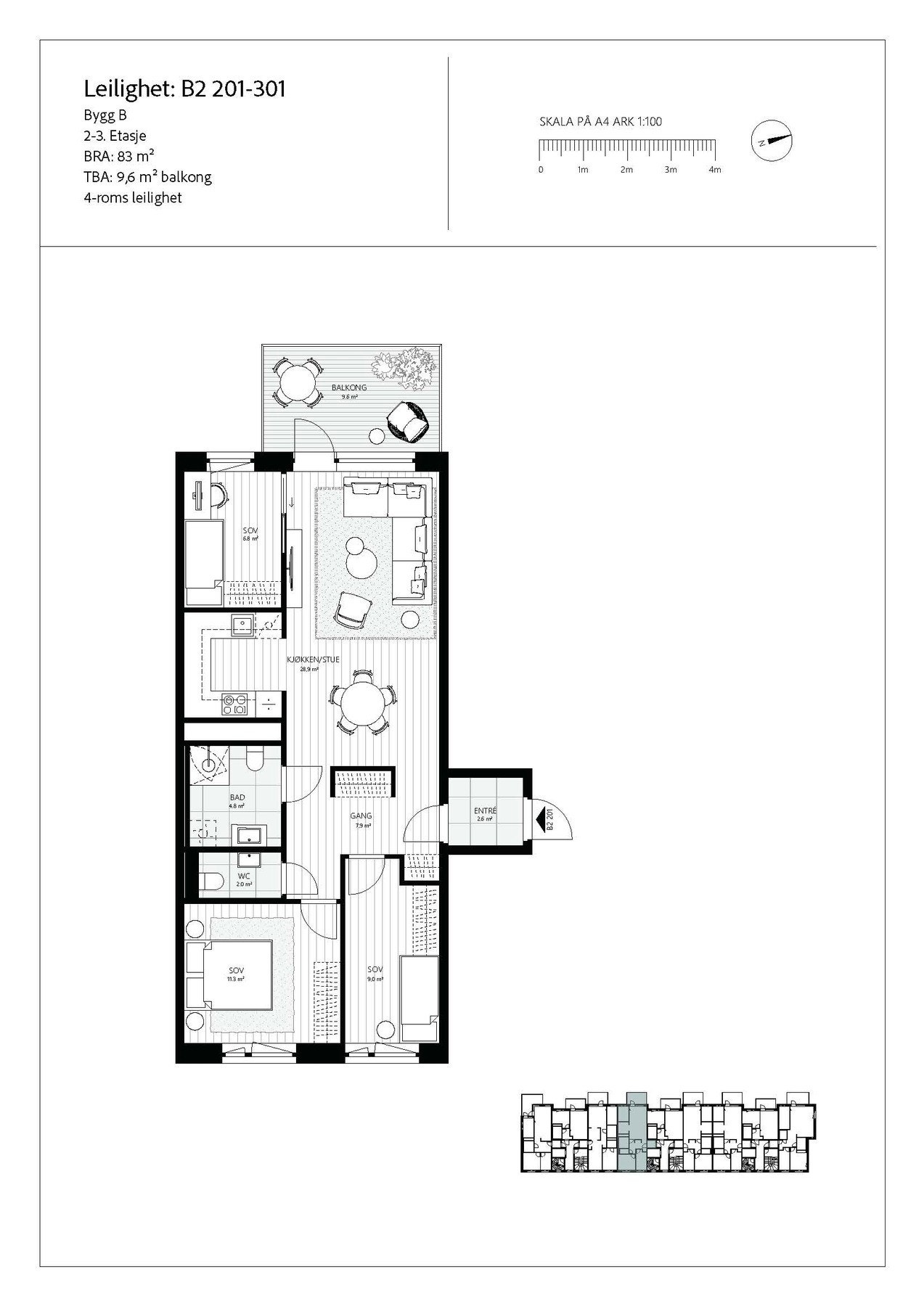 Leiligheten ligger i byggets 3. etasje, og har en praktisk og innholdsrik planløsning. Galleribilde