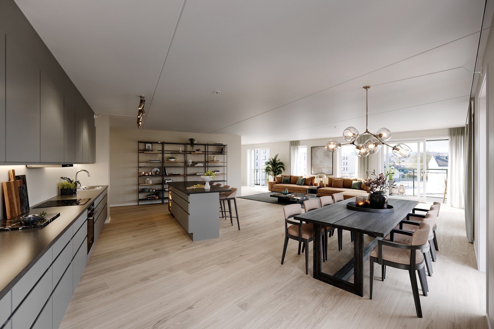 Solid kjøkkenleveranse fra HTH med bla. vinskap og integrerte hvitevarer. Galleribilde