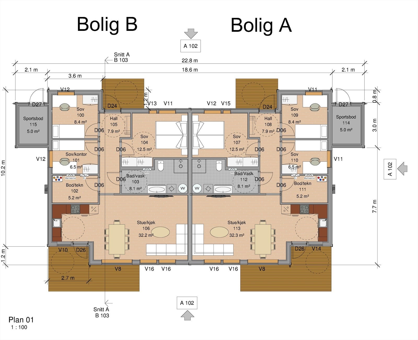 Plantegning hele tomannsboligen. Galleribilde
