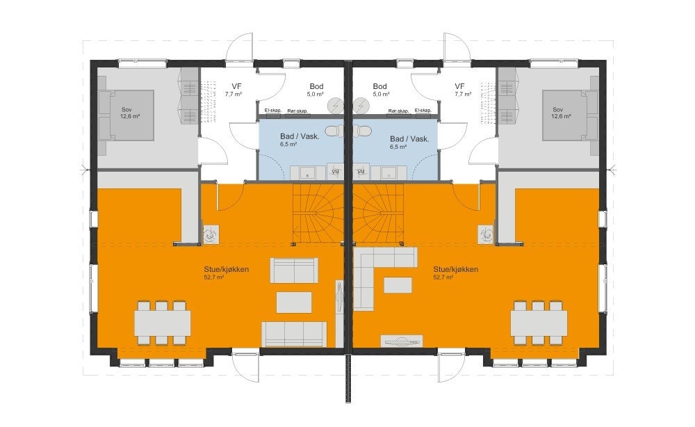 Plantegning 1. etg. bolig 1 A og B Galleribilde