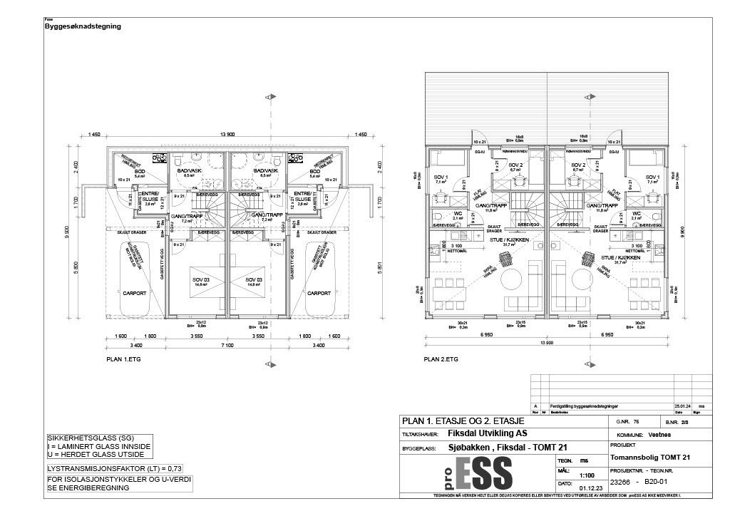 Plantegning to-mannsbolig vest Galleribilde