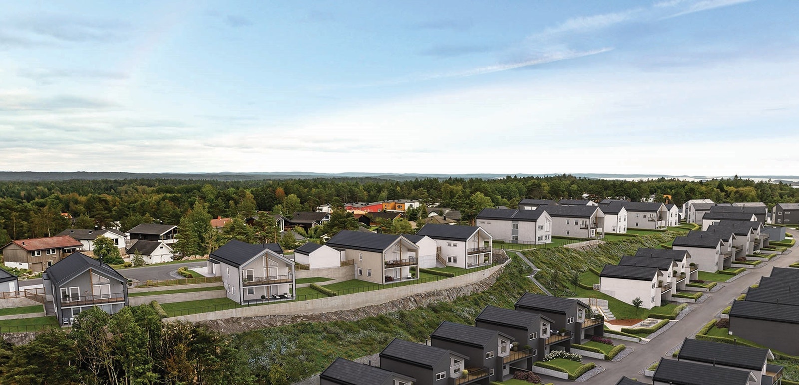 Flotte eneboliger med fantastisk utsikt - illustrasjon Galleribilde